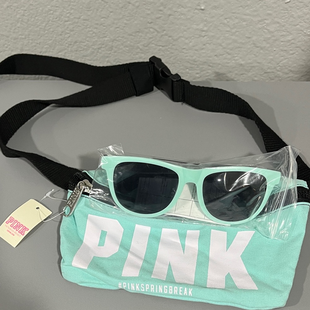 PINK Victoria's Secret Aqua Fanny Pack with Sunglasses